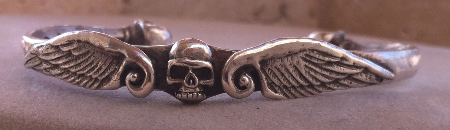 Sterling Silver Skull & Wing Cuff