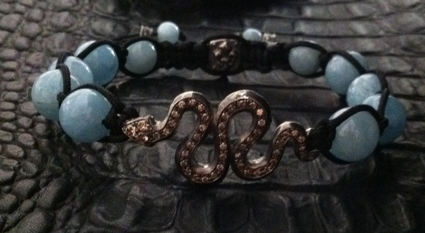Silver Snake Diamonds & Rubies w Aquamarine