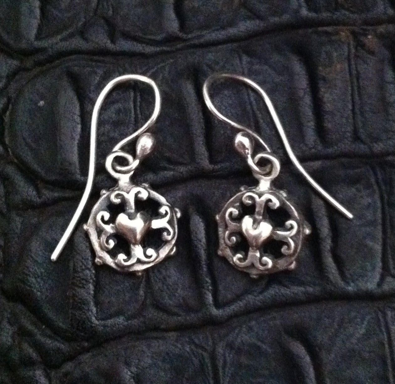 Sterling Silver Round Frame Heart Hoop Earrings