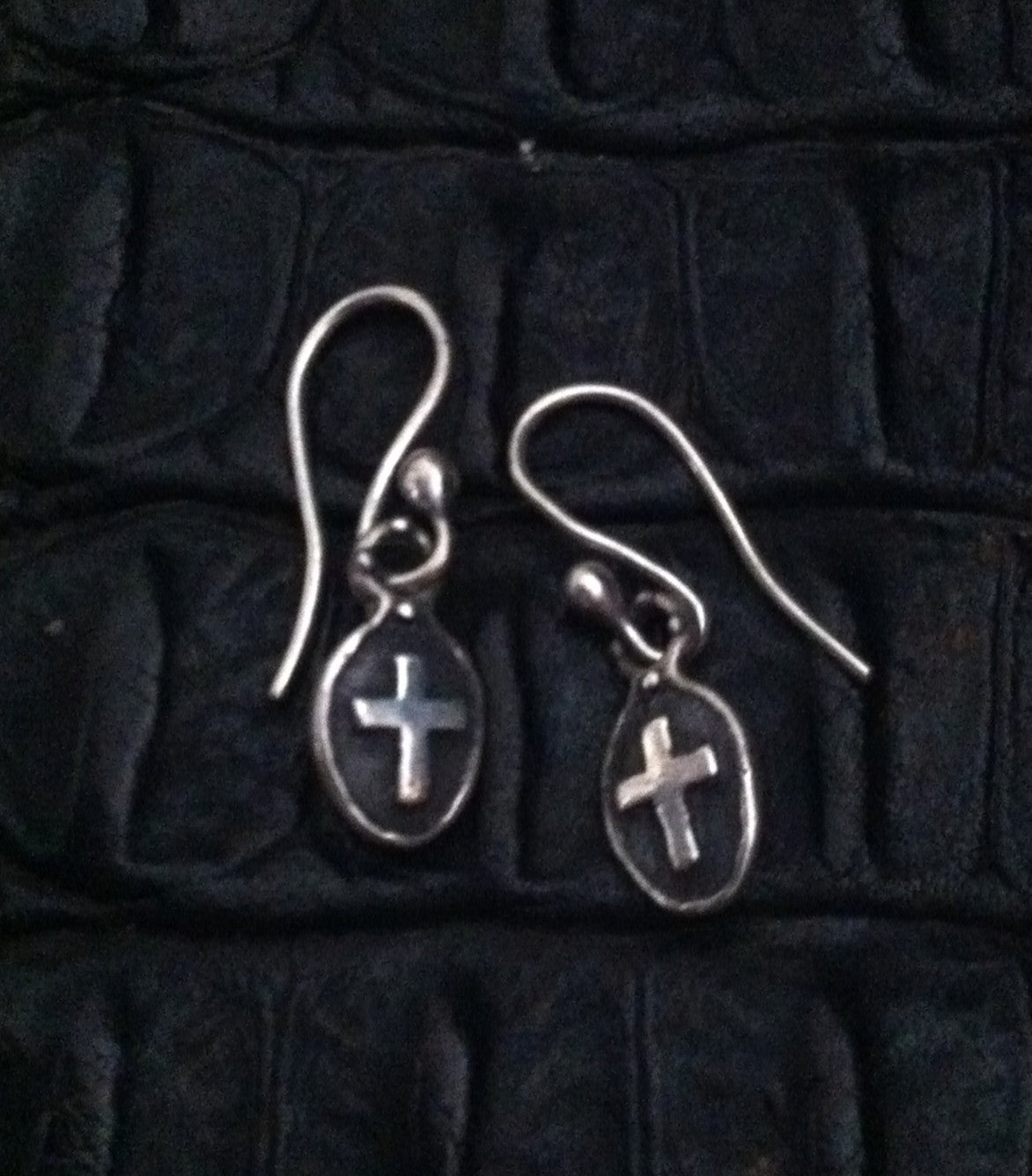 Sterling Silver Oval Frame Cross Hook Earrings