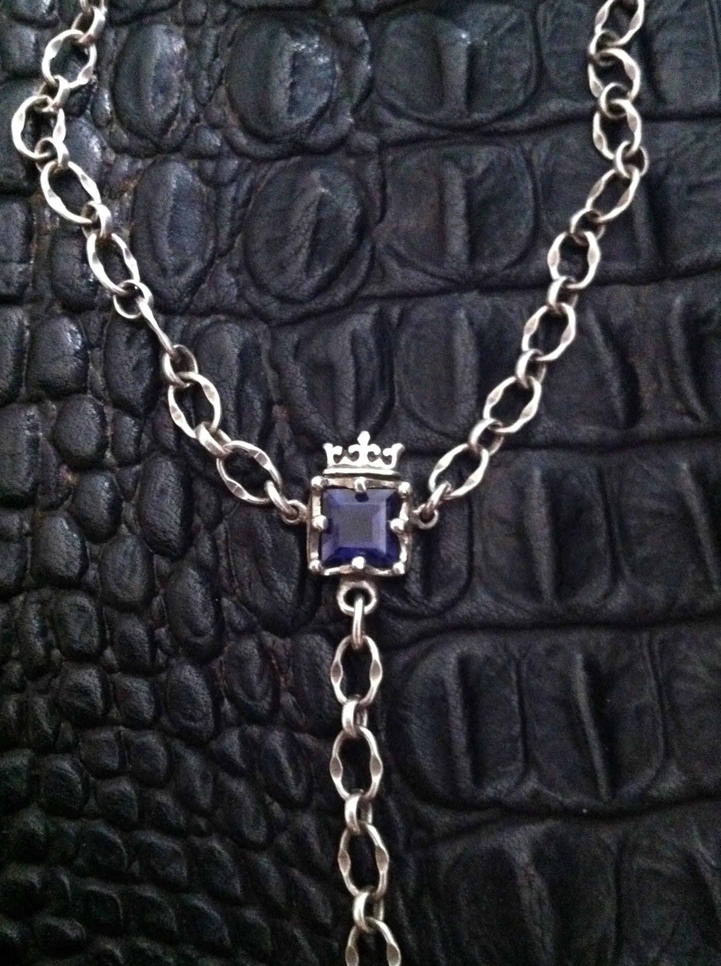 Sterling Silver Triple Cross with Crowned Lolite Centerpiece on Silver Chain