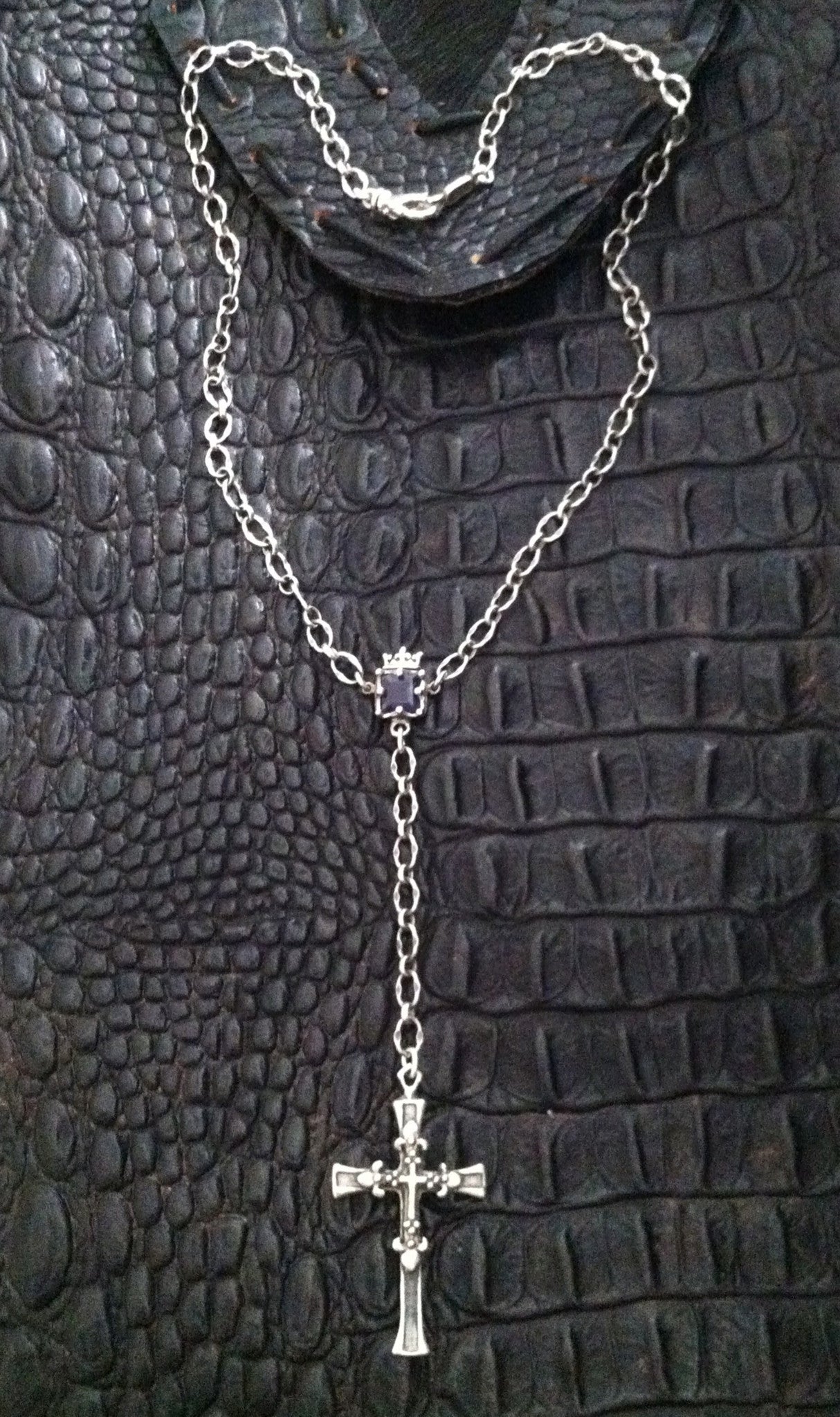 Sterling Silver Triple Cross with Crowned Lolite Centerpiece on Silver Chain