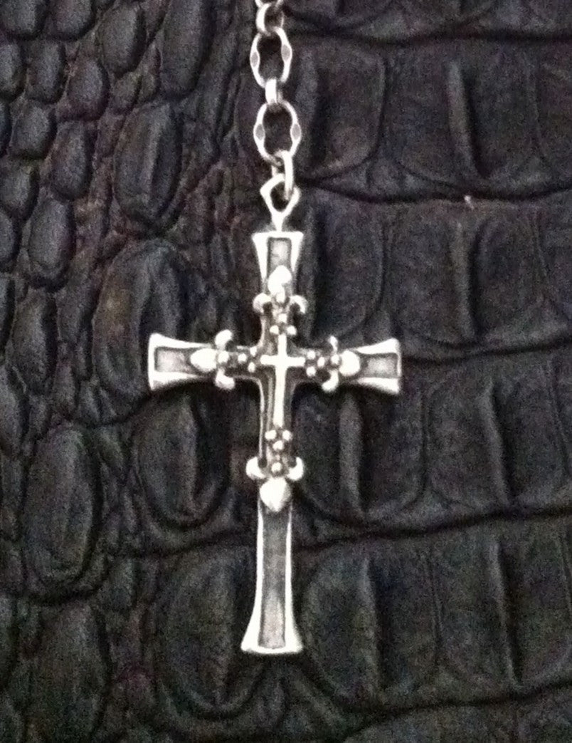 Sterling Silver Triple Cross with Crowned Lolite Centerpiece on Silver Chain