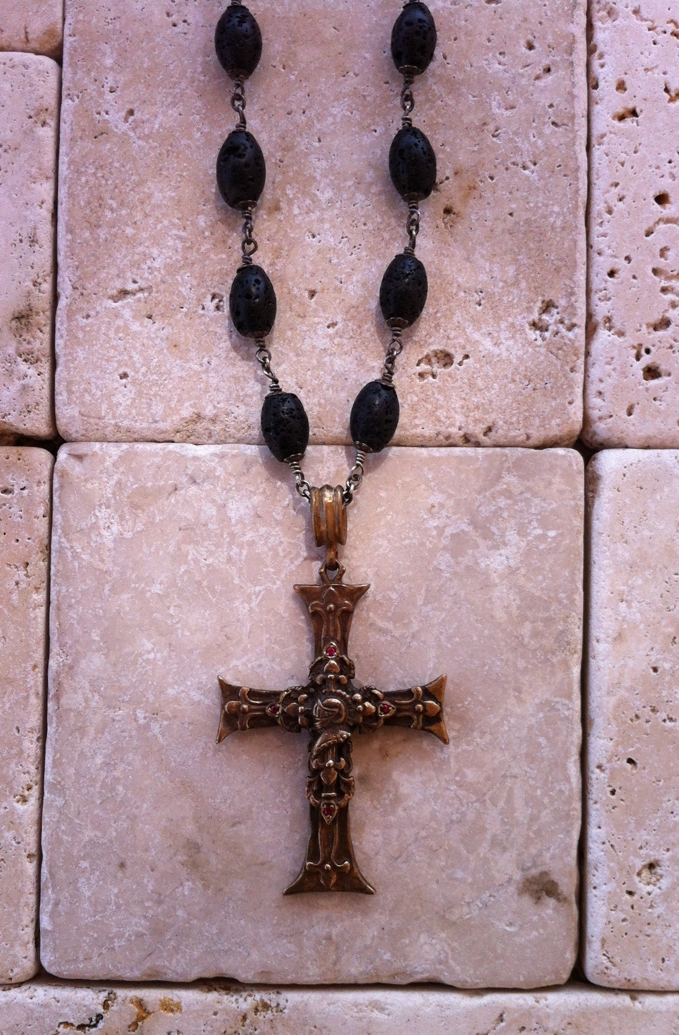 Cross Necklace Bronze Fleur De Lis