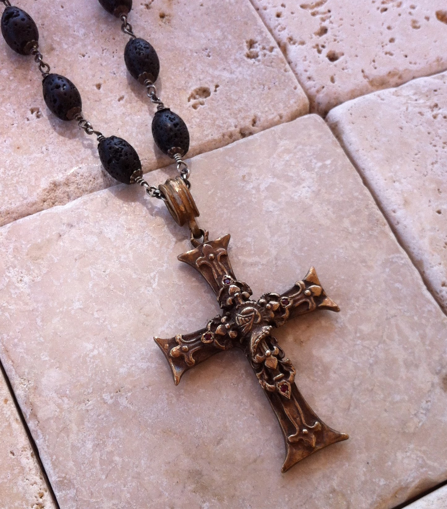 Cross Necklace Bronze Fleur De Lis