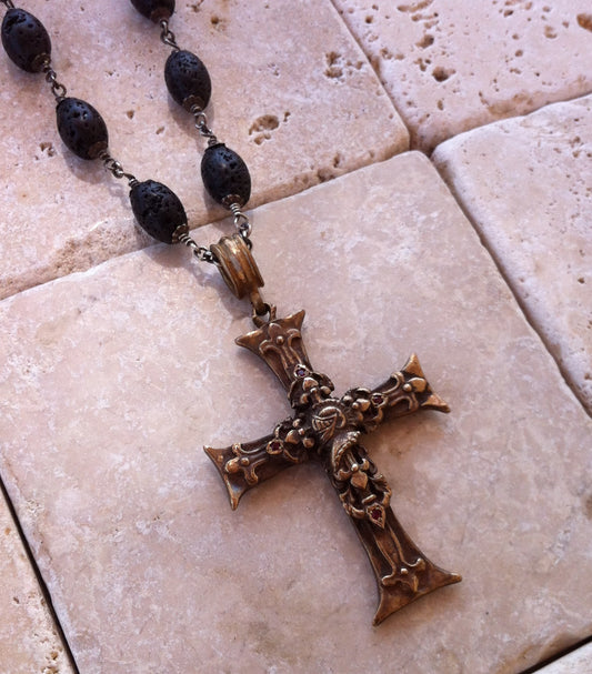 Cross Necklace Bronze Fleur De Lis