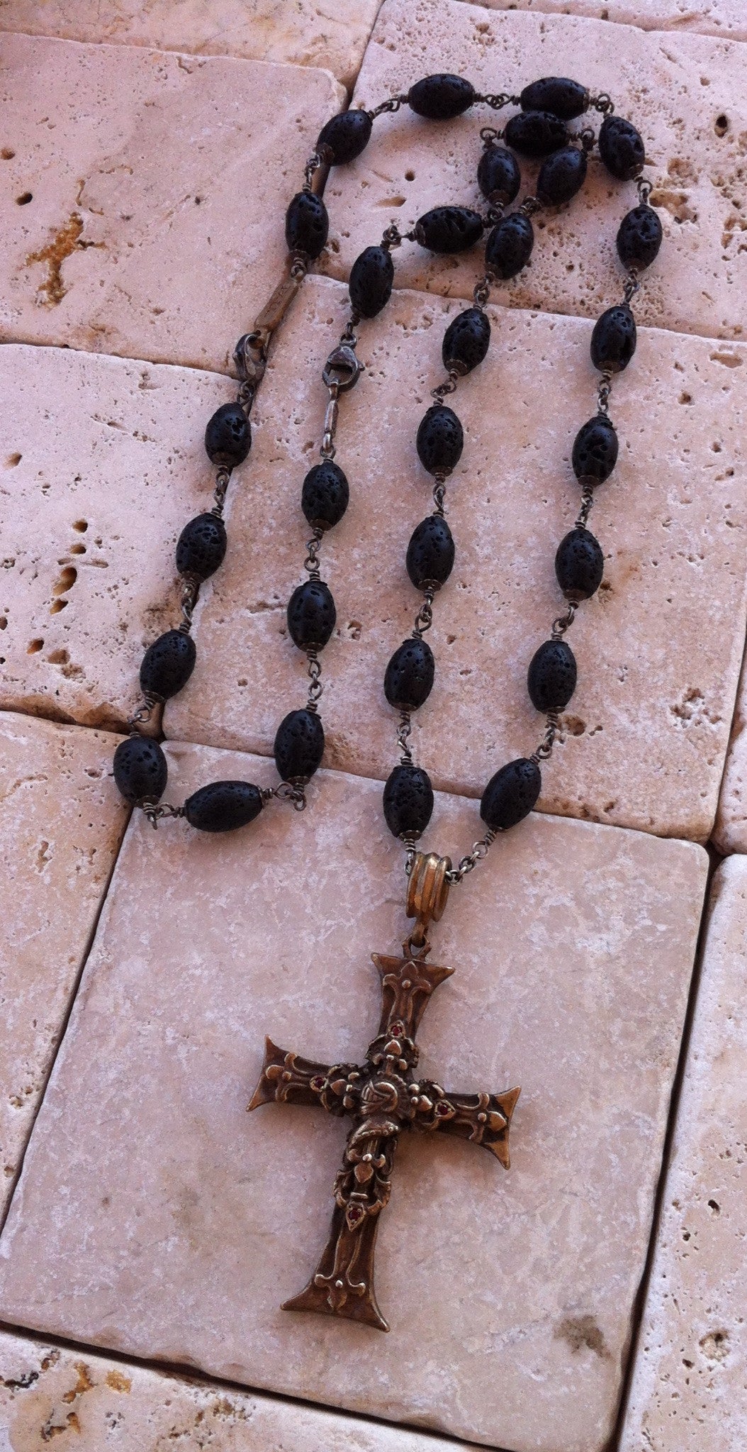 Cross Necklace Bronze Fleur De Lis