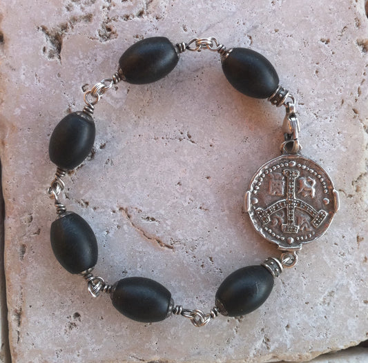 Sterling Silver Diamond Peace Sign with Rubies & Onyx