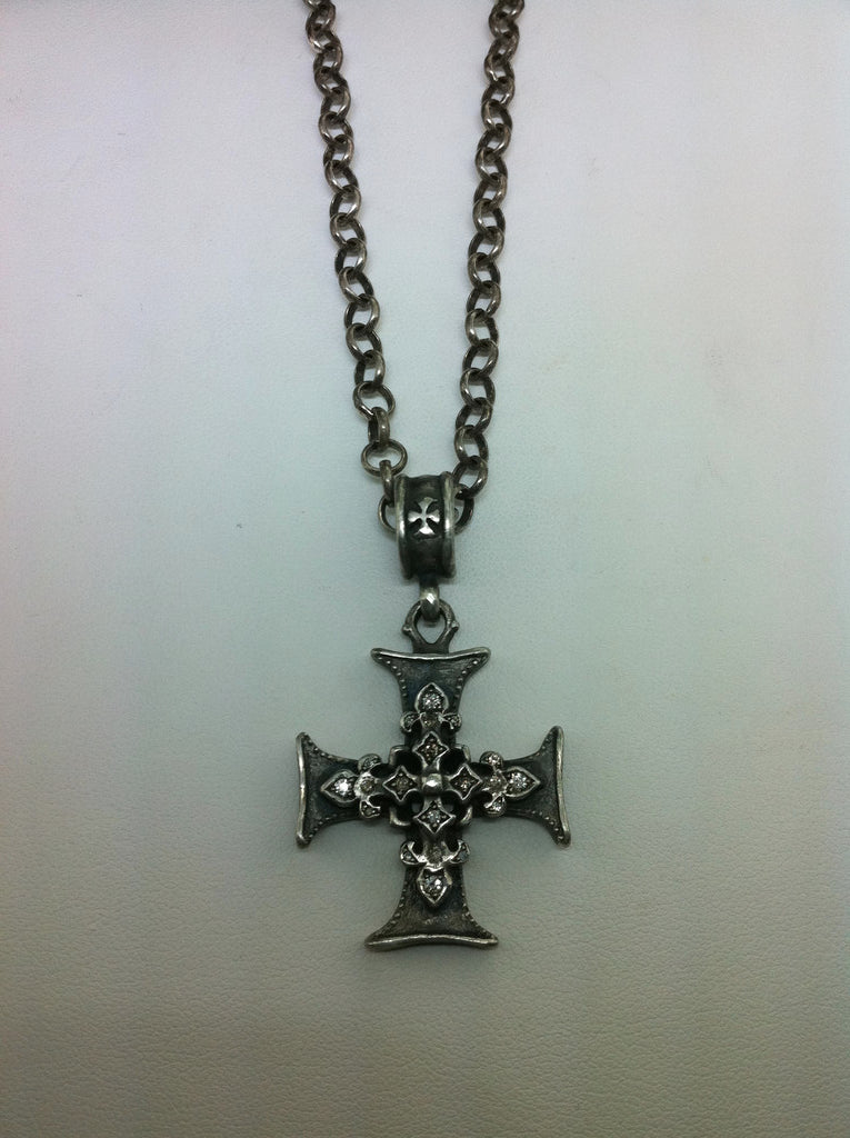 Sterling Silver Triple Cross Necklace with Diamonds