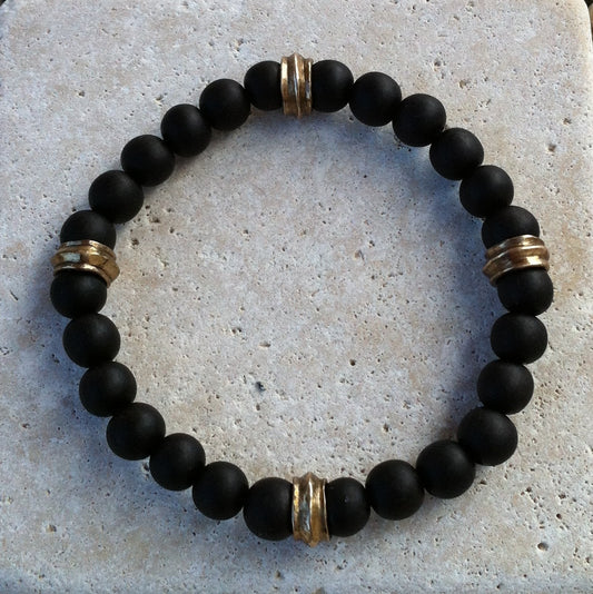 Black ebony round beads bronze roundel hand carved.