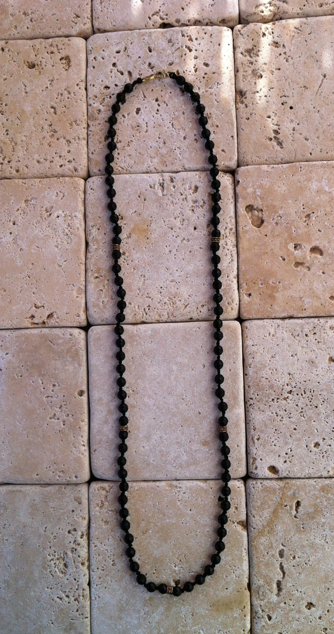 Necklace - Onyx Beads with Bronze Rondels