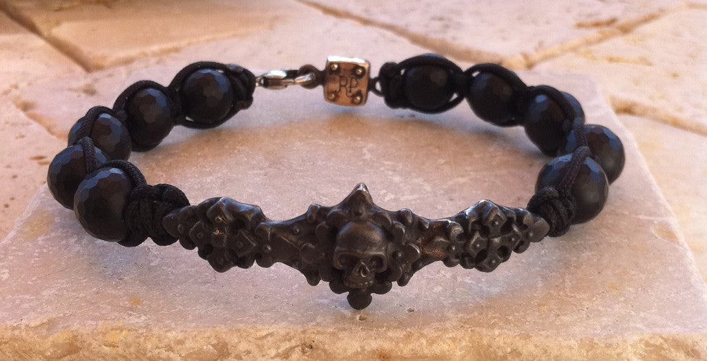 Bronze Skull Bar Black Onyx  Beads by Roman Paul