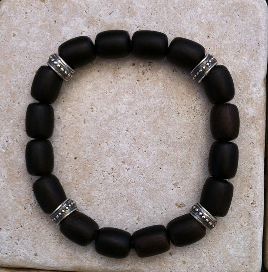 Black ebony beads with sterling silver designer rondels