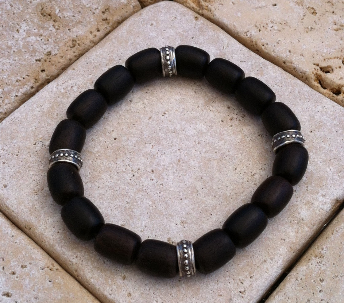 Ebony Wood Beads Sterling Silver Bracelet by Roman Paul
