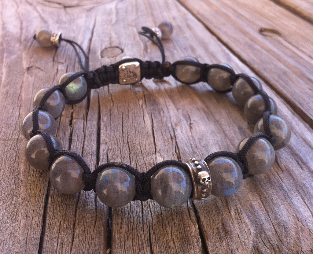 Sterling Silver Skull Rondel Bracelet with Labradorite Beads