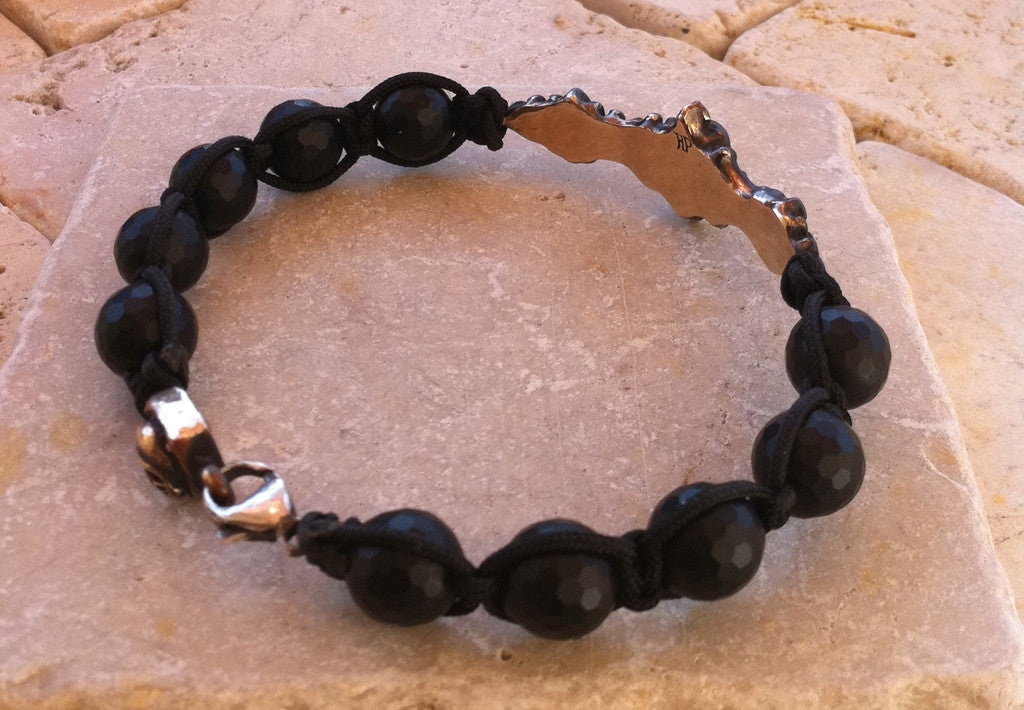 Bronze Skull Bar Black Onyx  Beads