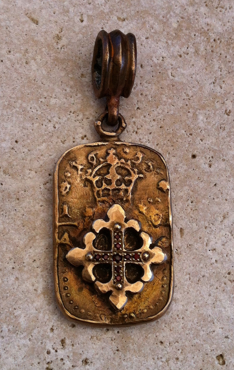 Bronze Fleur De Lis Dog Tag Pendant by Roman Paul