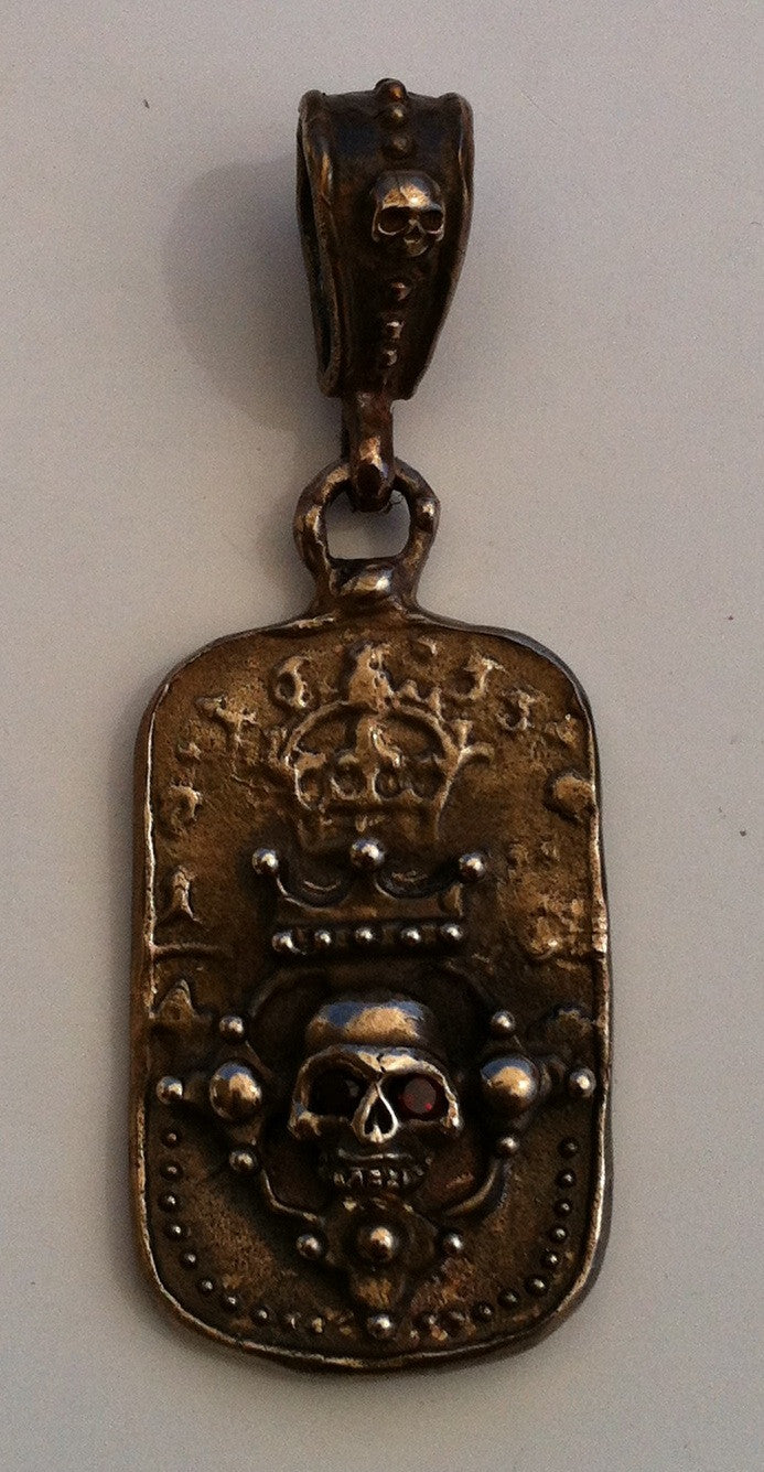 Bronze Skull Dog Tag Pendant by Roman Paul