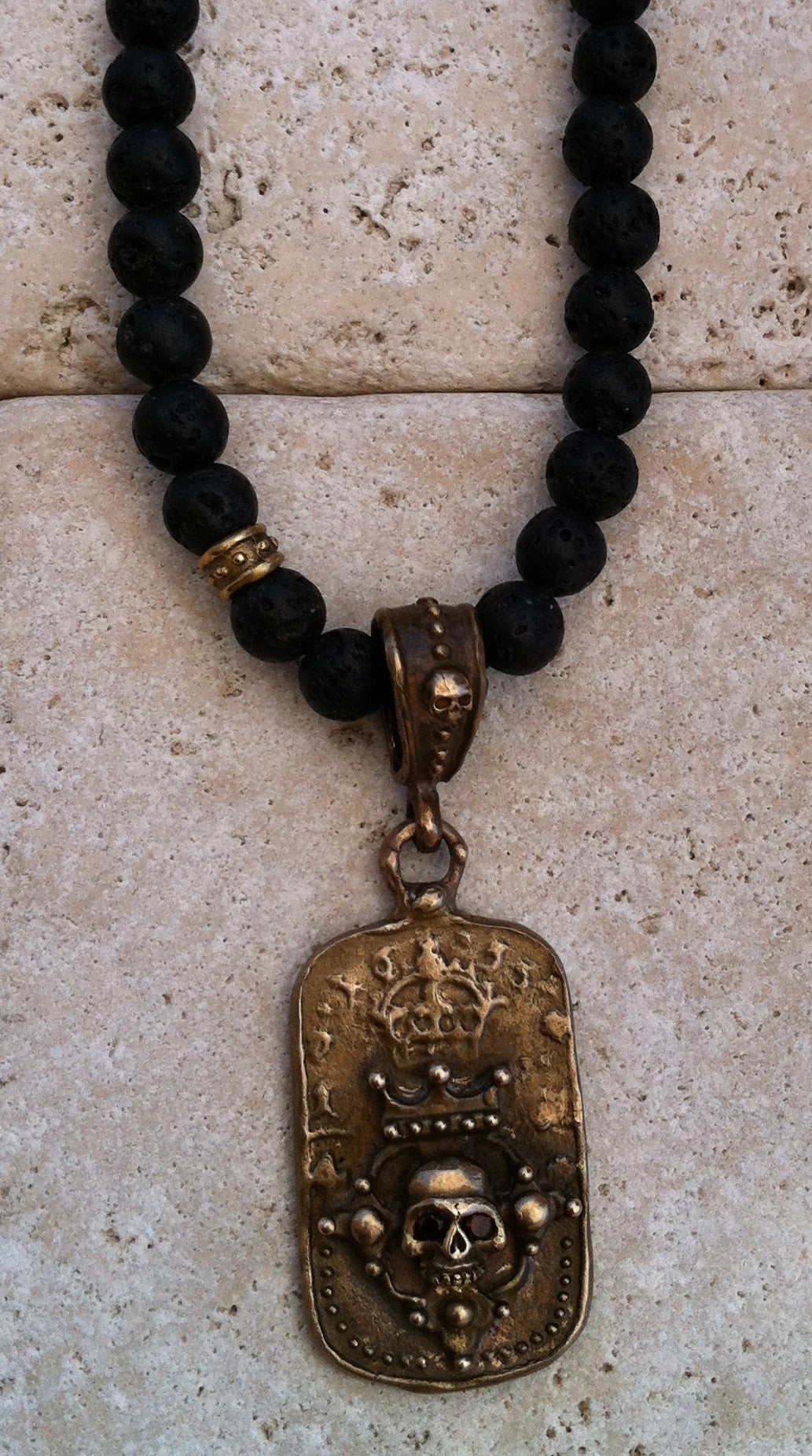 Necklace - Bronze Crowned Skull Dog Tag