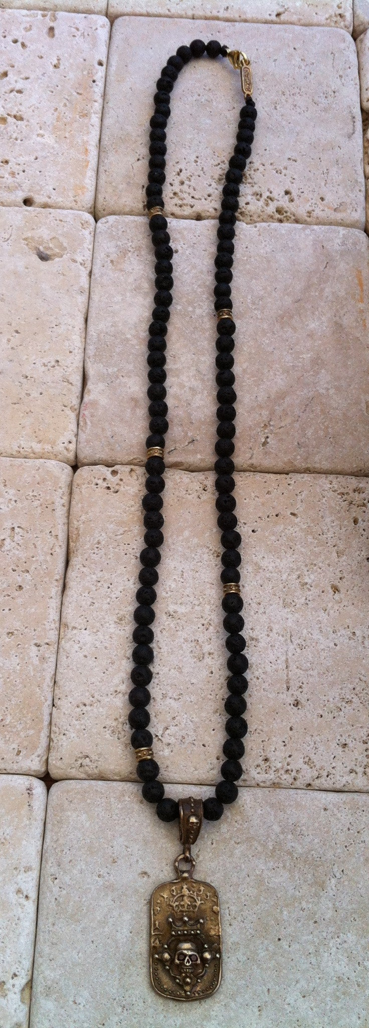 Necklace - Bronze Crowned Skull Dog Tag