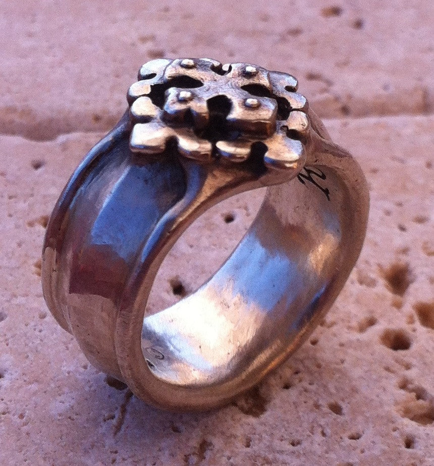 Sterling Silver Double Fleur De Lis Cross Ring