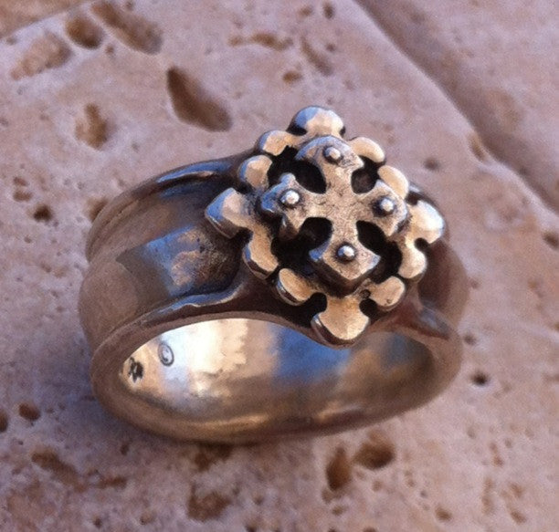 Sterling Silver Double Fleur De Lis Cross Ring