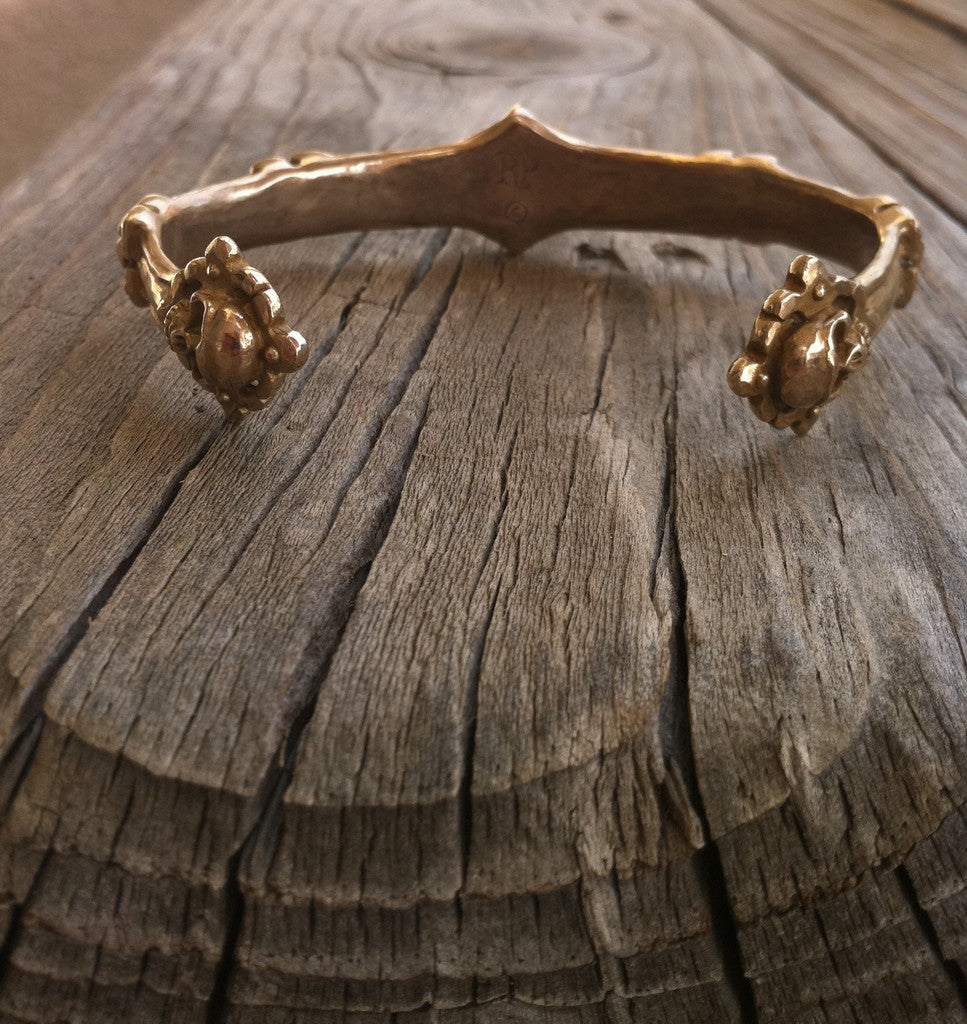 Bronze Gothic Skull Cuff with Black Diamonds