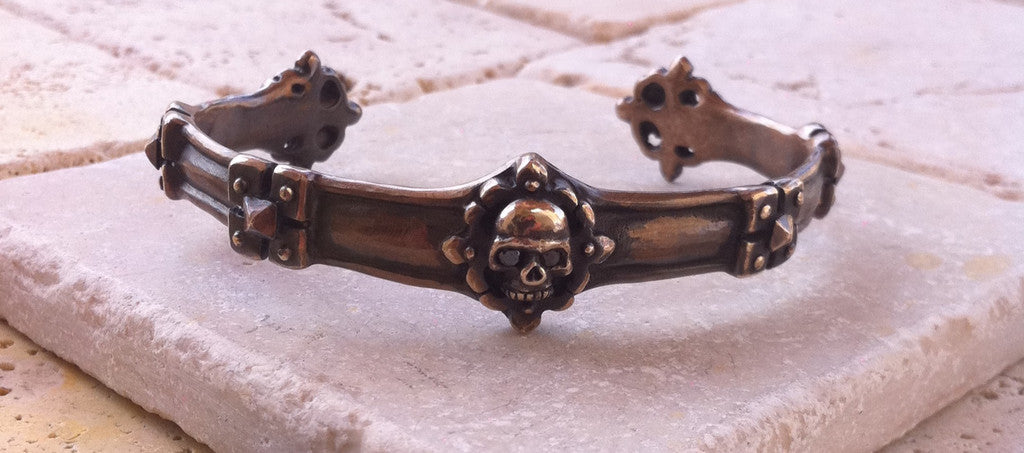 Bronze Skull Cuff with Black Diamonds by Roman Paul