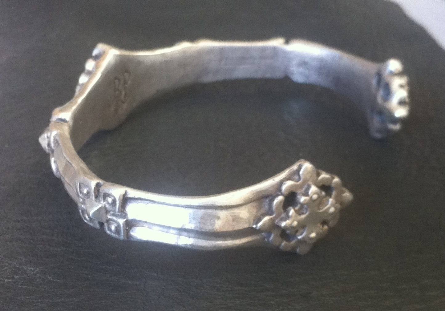 Sterling Silver Fleur De Lis Cross Cuff