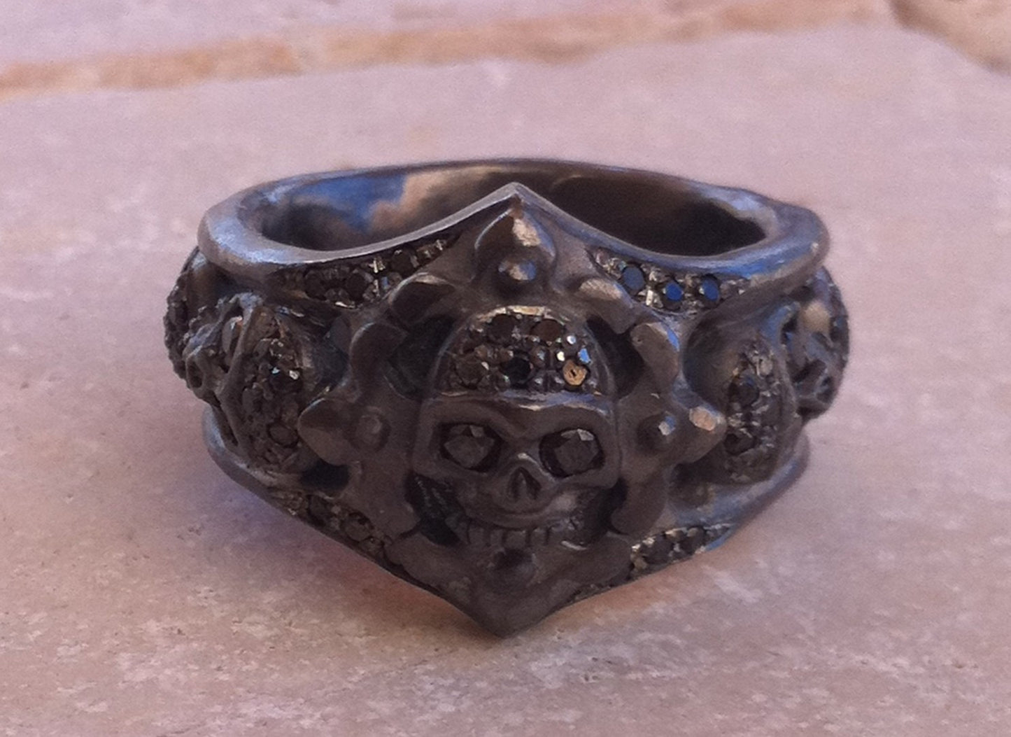 Ring - Silver Black Skull & Diamonds by Roman Paul