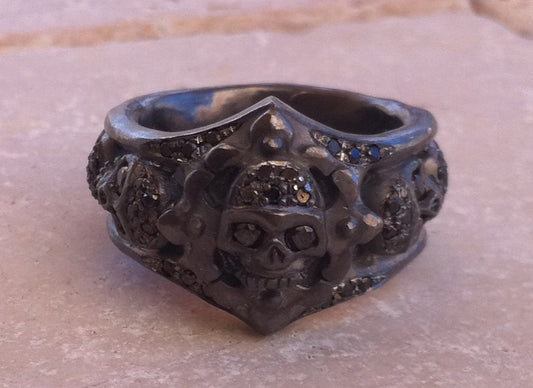 Ring - Silver Black Skull & Diamonds by Roman Paul