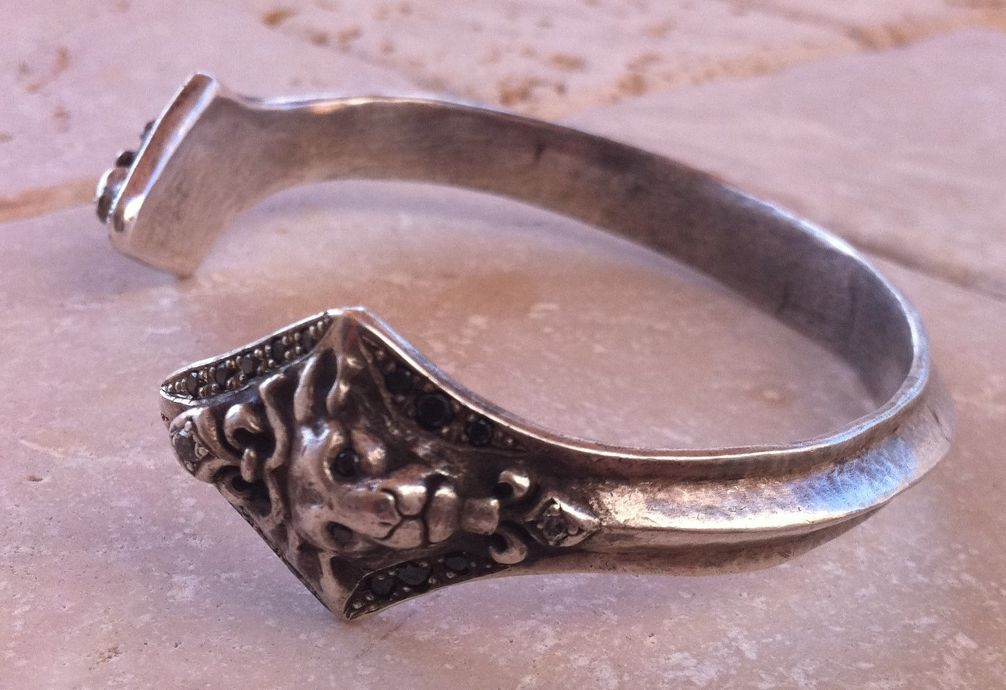 Sterling Silver Lion Cuff with Diamonds