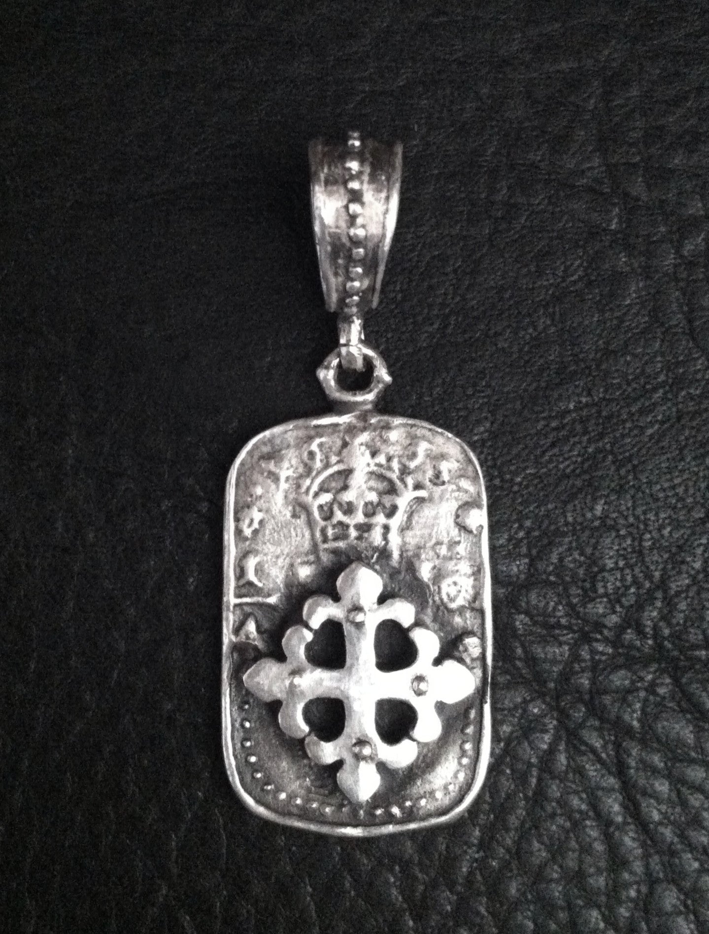 Sterling Silver Royal Fleur De Lis Cross Dog Tag Pendant