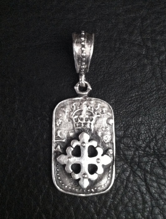 Sterling Silver Royal Fleur De Lis Cross Dog Tag Pendant