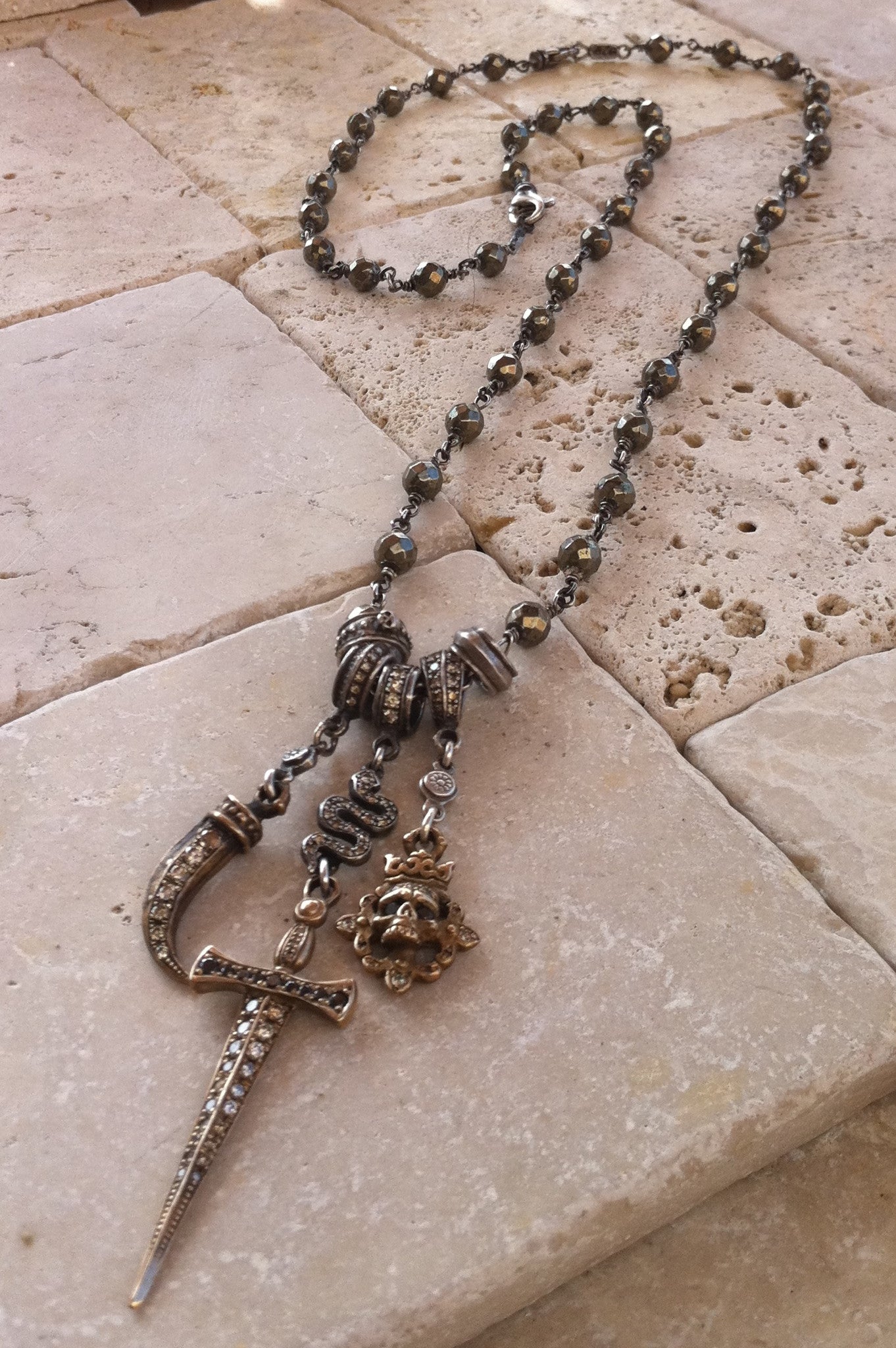 Silver Necklace "Snake with Sword"