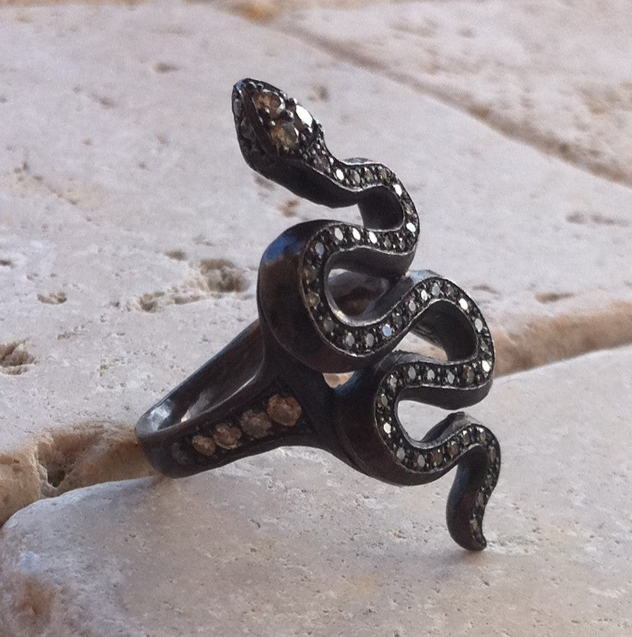 Sterling Silver Snake Diamond Pave Ring