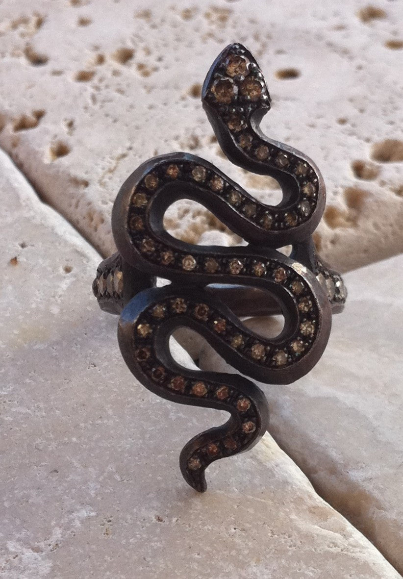 Sterling Silver Snake Diamond Pave Ring