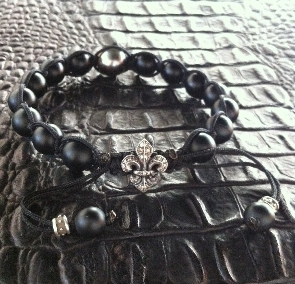 Diamond Fleur De Lis Bracelet with Black Pearl