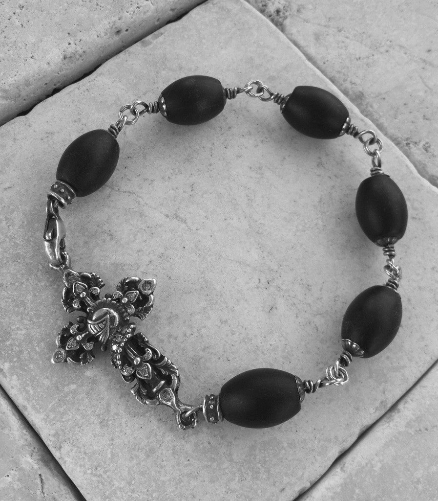 Sterling Silver Diamond Cross Bracelet with Knight Profile