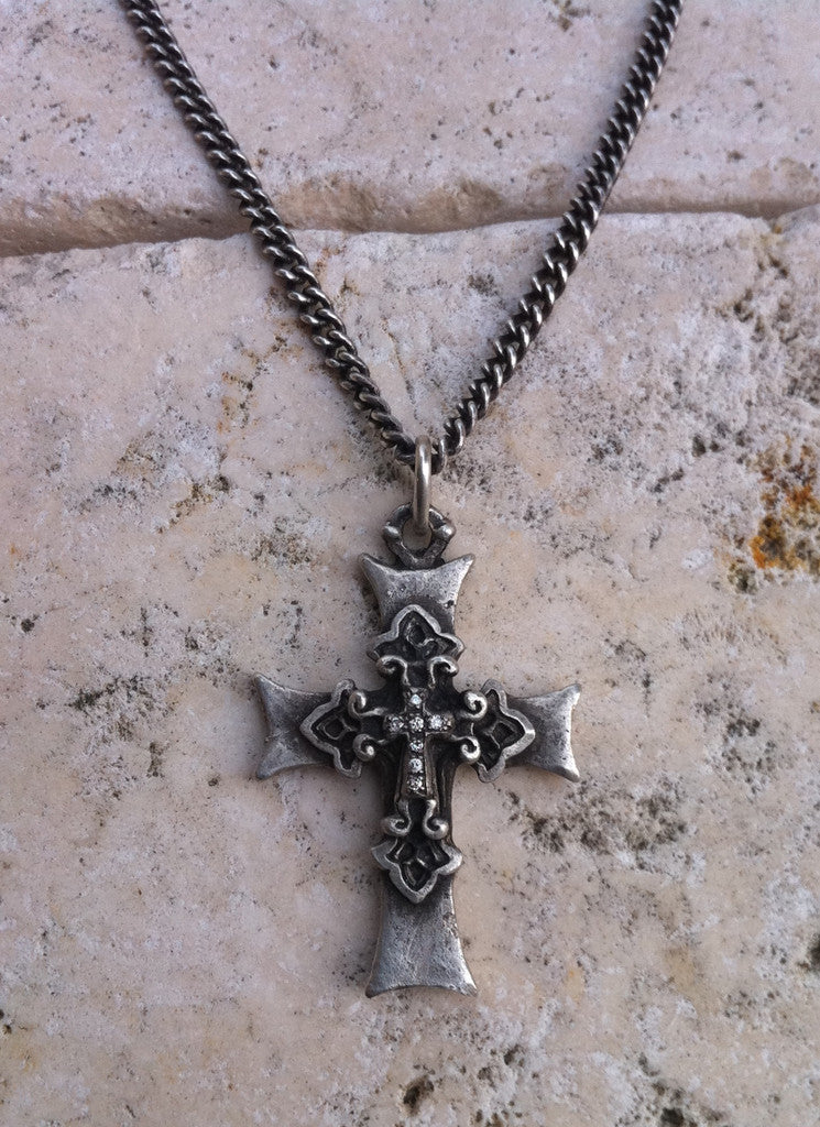Sterling Silver Cross Necklace with Diamond