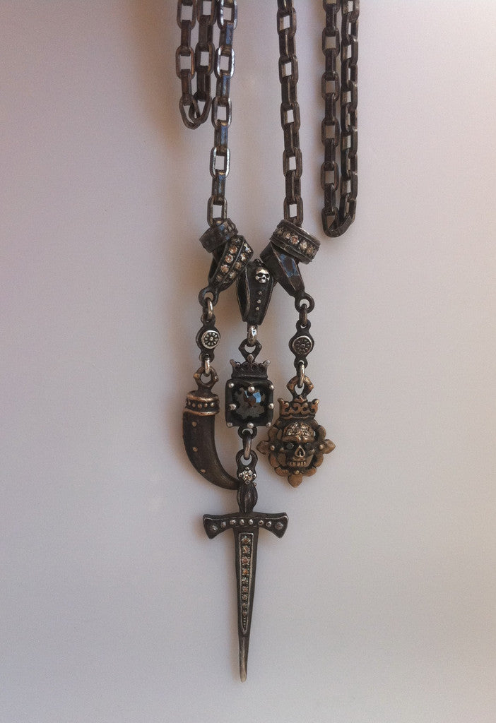 Necklace - Triple Charm Sword & Black Diamond
