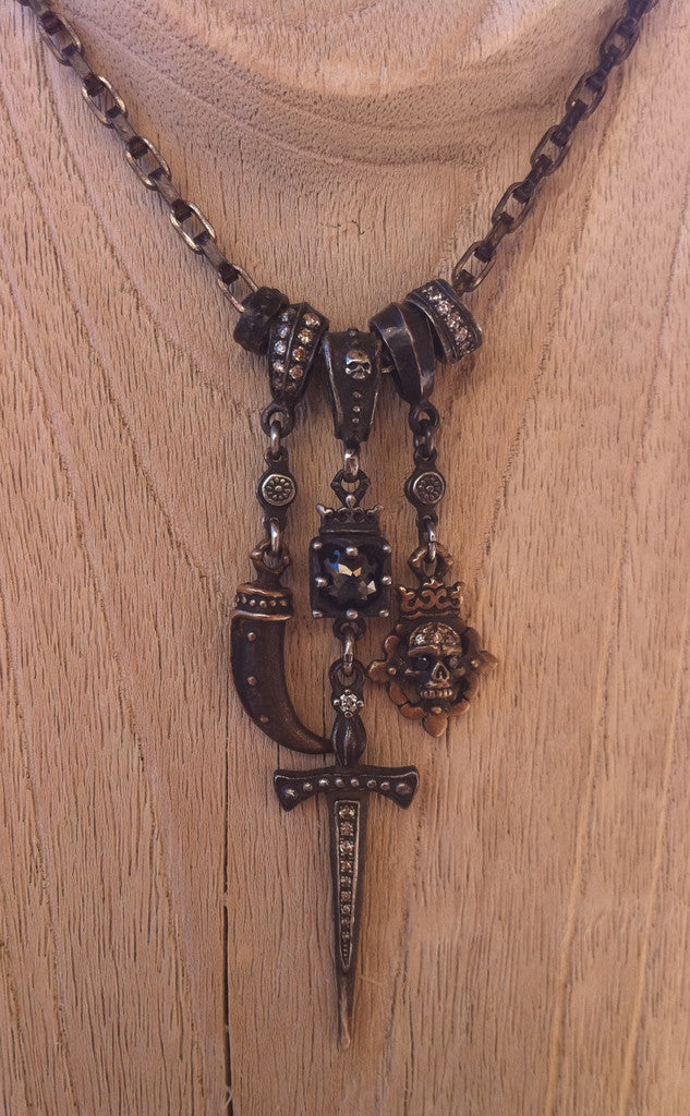 Necklace - Triple Charm Sword & Black Diamond