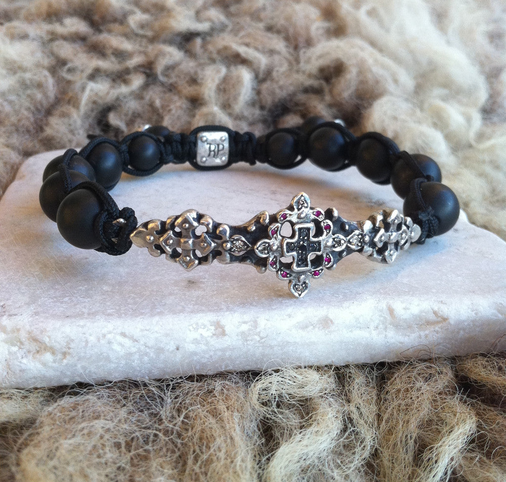 Sterling Silver Bar Bracelet with Cross by Roman Paul