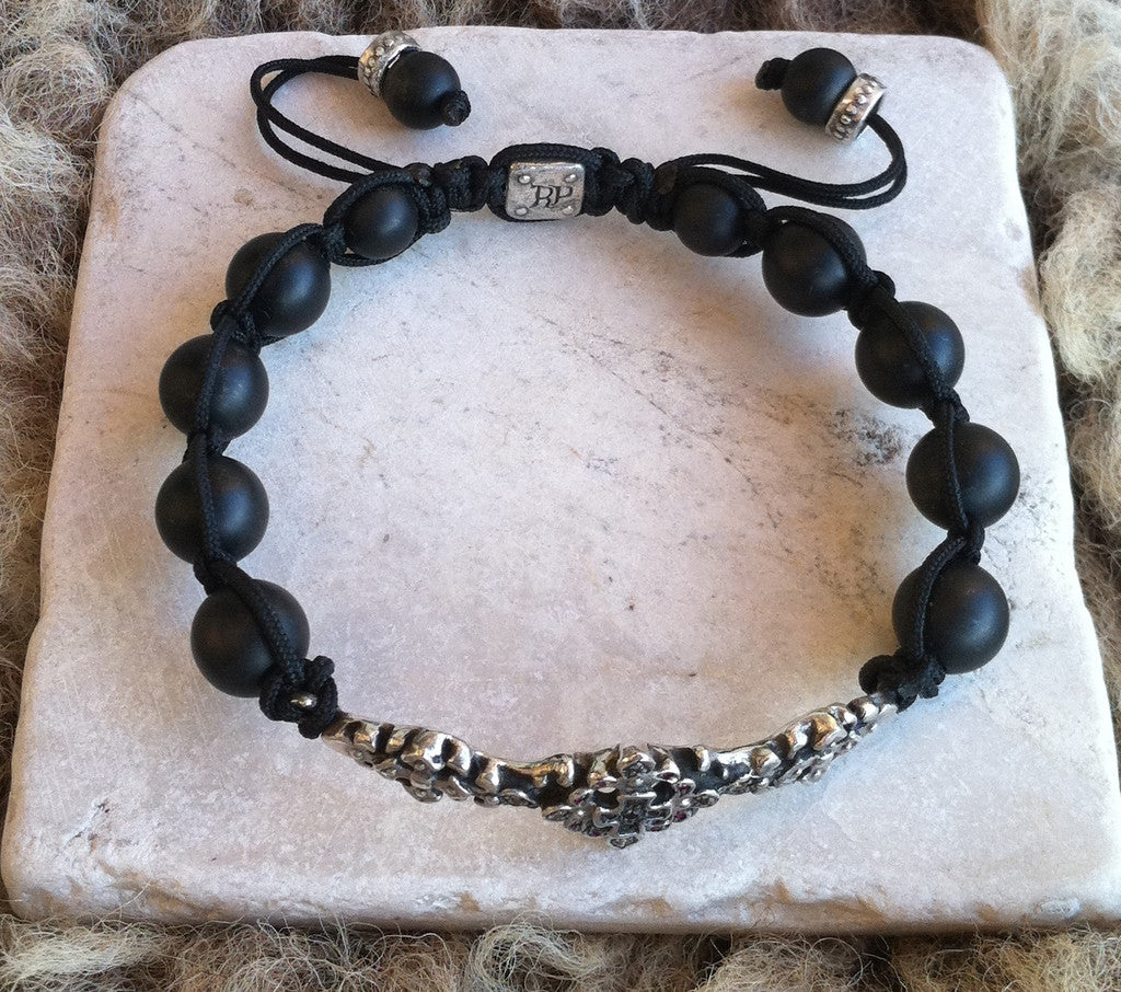 Bracelet - Silver Diamond Bar with Cross