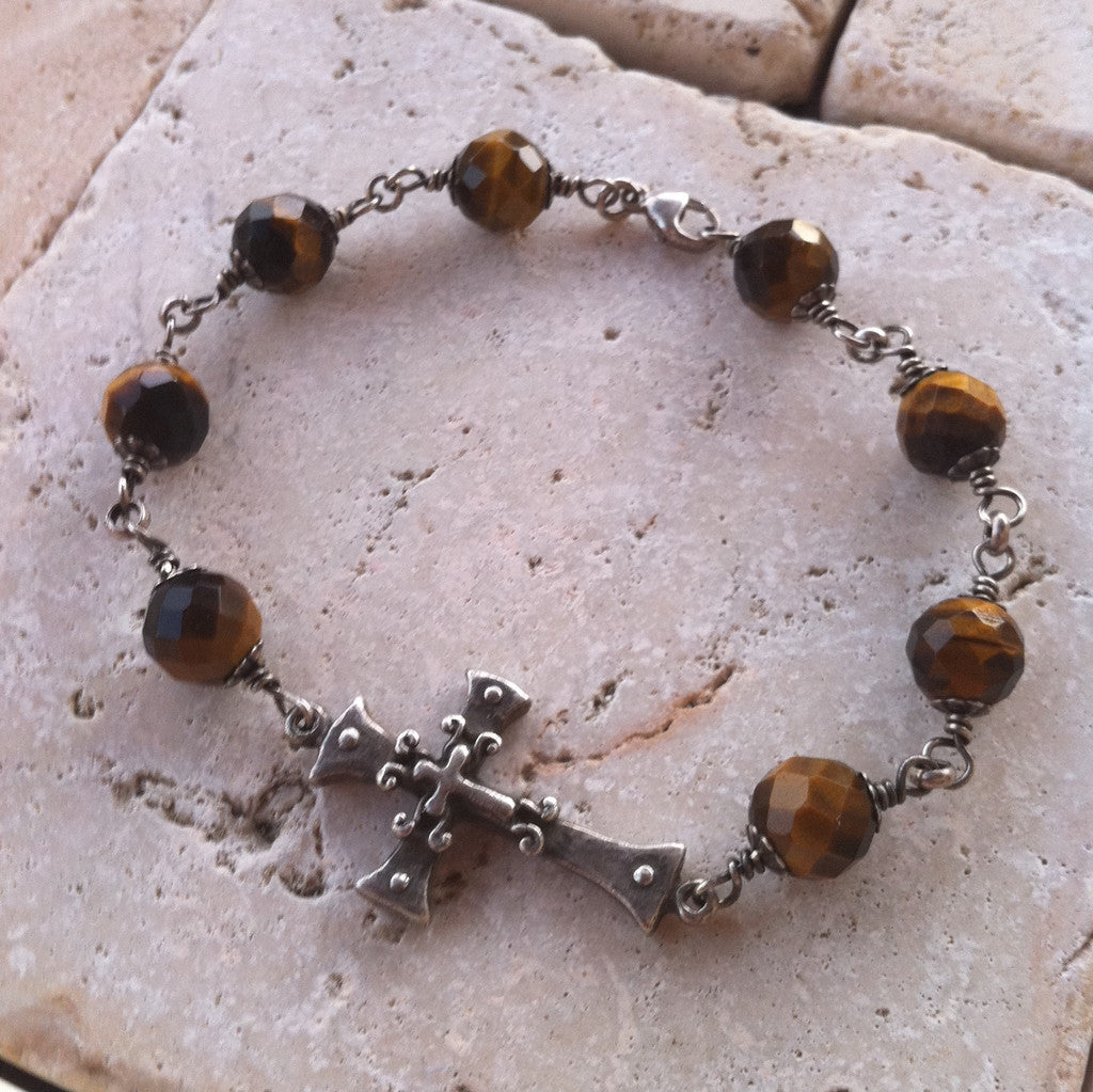Cross Bracelet with Tiger Eye by Roman Paul