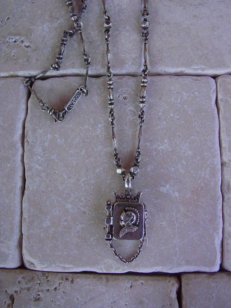 Sterling Silver Knight Helmet Profile Crowned Locket Necklace with Diamond Pave