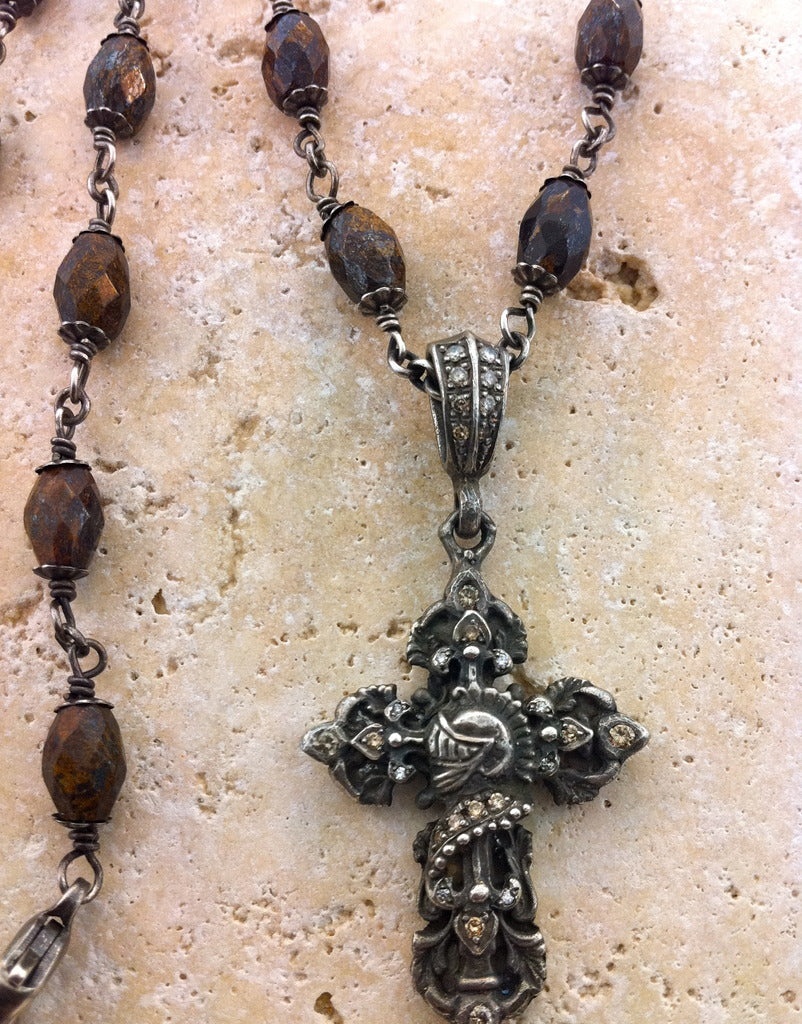 Silver art designer diamond cross