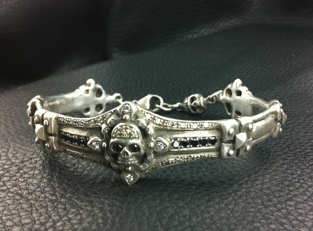 Sterling Silver Skull Diamond Pave Cuff