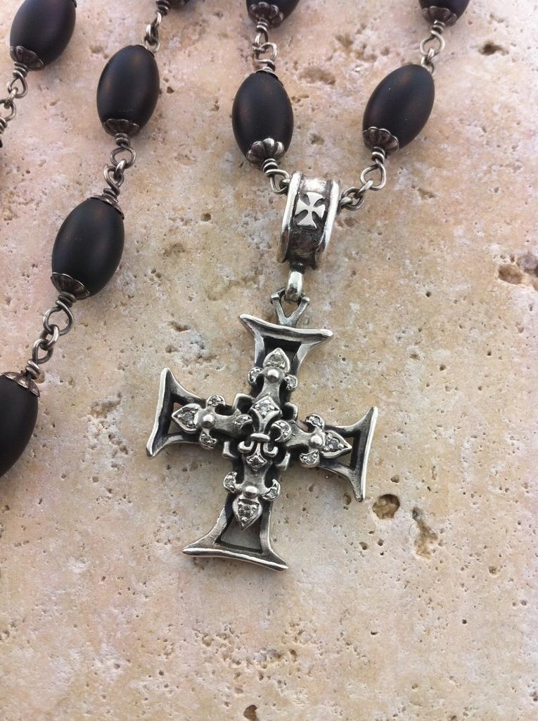 Diamond Pave Fleur De Lis Cross by Roman Paul