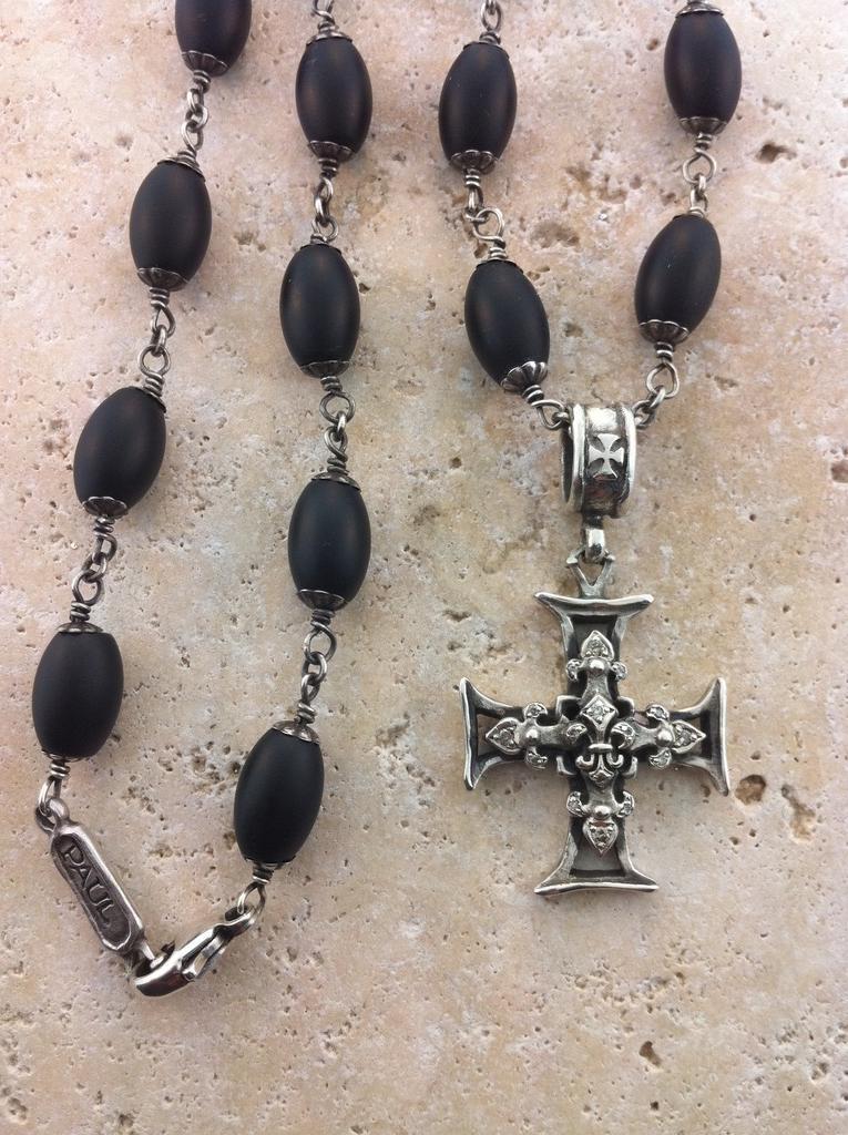 Silver Diamond Pave Fleur De Lis Cross by Roman Paul